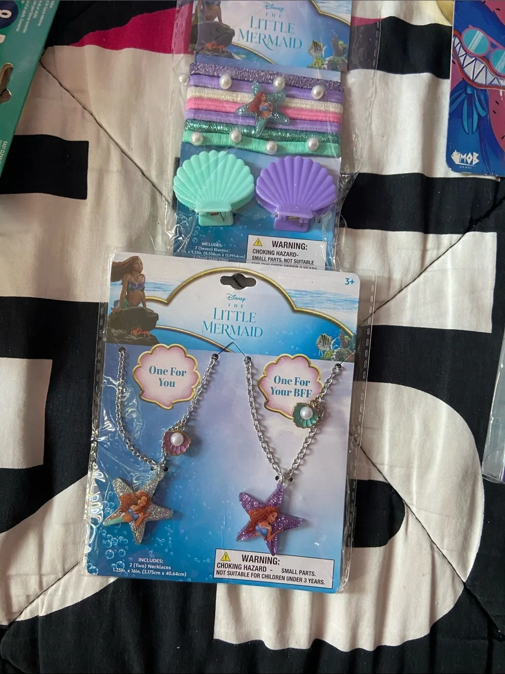 Disney The Little Mermaid Purple Mint Pink Shell & Starfish Necklace & Clip Set